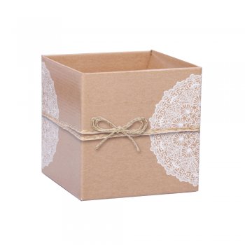 CACHEPOT PAPER QUADRADO RENDA Pote 15 (15cm x 15cm x 15cm) Pacote 10 Peças KRAFT