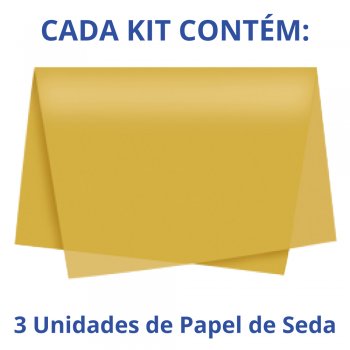 AUTOSSERVIÇO KIT PAPEL DE SEDA METALIZADO LISO 50cm x 70cm Conjunto 3 Folhas OURO