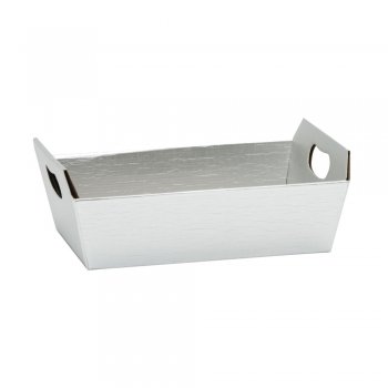CESTA PAPER METALIZADA LISA Grande (28,5cm x 20cm x 9cm) Pacote 4 Peças PRATA