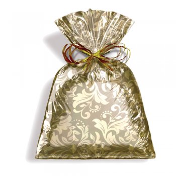 SACO METALIZADO PRESENTE DAMASK 45cm x 59cm Pacote 50 Peças OURO