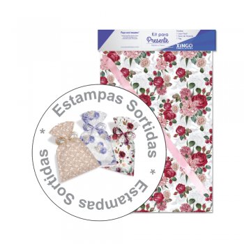 AUTOSSERVIÇO KIT SACO PRESENTE FEMININO 50cm x 70cm Conjunto 3 Folhas .