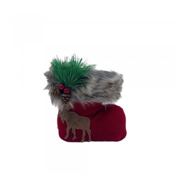 BOTA DE NATAL RENA 14cm Pacote 1 Peça VERMELHA