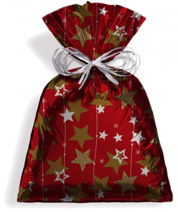 SACO METALIZADO PRESENTE STARS 45cm x 59cm Pacote 50 Peças VERMELHO