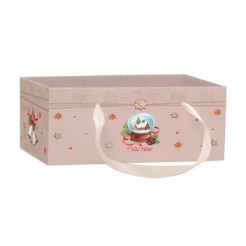 CACHEPOT PAPER RETANGULAR COM ALÇA NATAL CLASSIC 24cm x 15cm x 10cm Pacote 5 Peças .