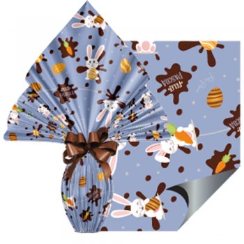 POLI METALIZADO DECORADO CHOCOLATIER 70cm x 90cm Pacote 25 Folhas AZUL