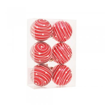 BOLA RISCOS PÉROLA 8cm (BOLAS) JG C/6 PC 1921243 VERMELHO / BRANCO