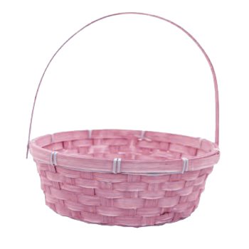CESTA COM ALÇA REDONDA BAMBU . 1 PEÇA ROSA