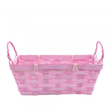 CESTA COM ALÇA RETÂNGULAR BAMBU . 1 PEÇA ROSA