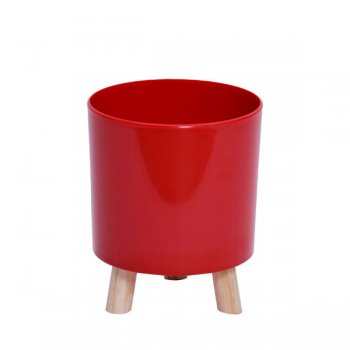 CACHEPOT ACRÍLICO COM PÉS DE MADEIRA . Pote 15 (15,5cm x 14cm) 1 Peça VERMELHO