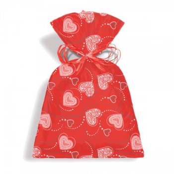 SACO PEROLIZADO PRESENTE CORAÇÃO RENDA 15cm x 22cm Pacote 50 Peças .