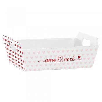 CESTA PAPER HOT STAMPING . AMO VOCÊ Pequena (21,5cm x 8cm x 15cm) Pacote 4 Peças .