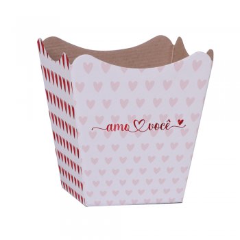 CACHEPOT PAPER HOT STAMPING . AMO VOCÊ Pote 15 (16cm x 17cm x 11cm) Pacote 10 Peças BRANCO