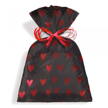SACO METALIZADO PRESENTE AMO VOCÊ 29cm x 45cm Pacote 50 Peças PRETO