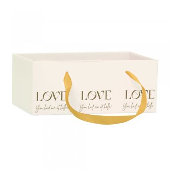 CACHEPOT PAPER HOT STAMPING RETANGULAR COM ALÇA NEW LOVE 24cm x 15cm x 10cm Pacote 5 Peças MARFIM