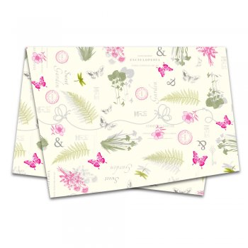 PAPEL DE SEDA DECORADO SWEET GARDEN 50cm x 70cm Pacote 50 Folhas .