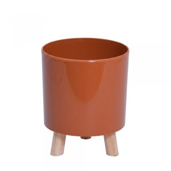 CACHEPOT ACRÍLICO COM PÉS DE MADEIRA . Pote 15 (15,5cm x 14cm) 1 Peça TERRACOTA
