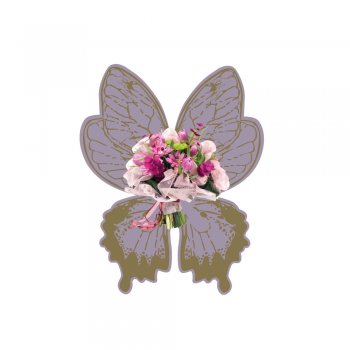 BOUQUET BORBOLETA . KIT COM 8 PEÇAS MALVA/AMETISTA/OURO