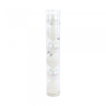 BOLA LISA COM GLITTER . 6cm (BOLAS EM TUBO) JG C/8 PC 1020119 BRANCO / NACARADO