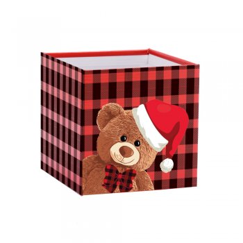 CACHEPOT PAPER QUADRADO URSO TEDDY NOEL Pote 15 (15cm x 15cm x 15cm) Pacote 10 Peças .