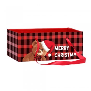 CACHEPOT PAPER RETANGULAR COM ALÇA URSO TEDDY NOEL 24cm x 15cm x 10cm Pacote 5 Peças .