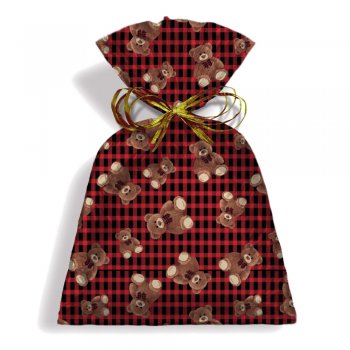 SACO PEROLIZADO PRESENTE URSO TEDDY 15cm x 22cm Pacote 50 Peças .