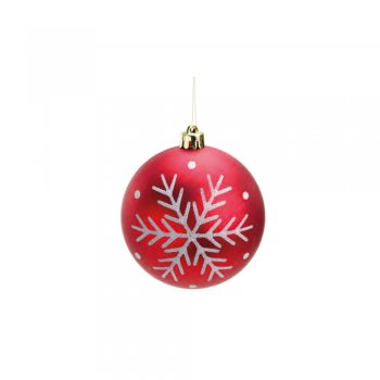 BOLA LISA COM FLOCO DE NEVE 10cm (BOLS) JG C/4 PC 1004251 VERMELHO / BRANCO