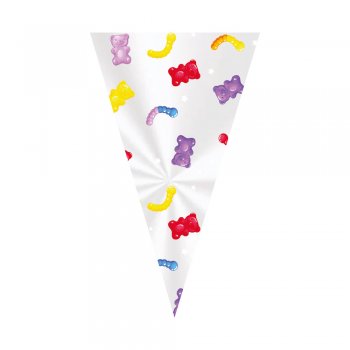CONE FESTA TRANSPARENTE DECORADO JELLY 18cm x 30cm Pacote 50 Peças .