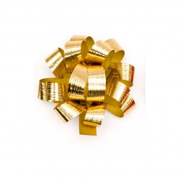 LAÇO PRONTO BOLA FECHAMENTO METALIZADO . 19mm x Ø11cm Pacote 3 Peças OURO