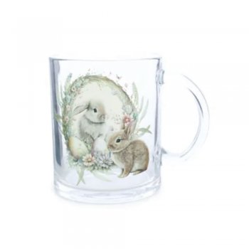 CANECA DECORADA COM COELHOS E CENOURAS SORT CLR (GLASS)  . COM 1 PEÇA 1039788 .