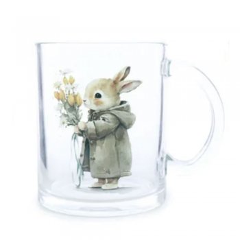 CANECA DECORADA COM COELHOS E CENOURAS SORT CLR (GLASS)  . COM 1 PEÇA 1039721 .