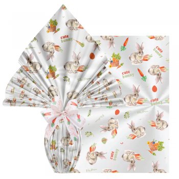 POLI PEROLIZADO DECORADO COELHO CENOURA 70cm x 90cm Pacote 25 Folhas .