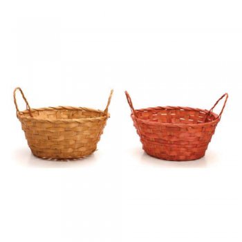 CESTA OVAL BAMBU COM DUAS ALÇAS . (CESTARIA) COM 1 PEÇA 1038427 MARROM / VERMELHO