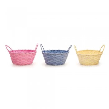 CESTA OVAL BAMBU COM DUAS ALÇAS . (CESTARIA) COM 1 PEÇA 1038426 AZUL / ROSA / AMARELO