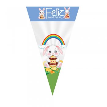 CONE FESTA DECORADO BOSQUE DO COELHO 18cm x 30cm Pacote 50 Peças .