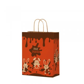 SACOLA KRAFT PÁSCOA CHOCOLATIER 29cmX24cmX12cm 25 PEÇAS .