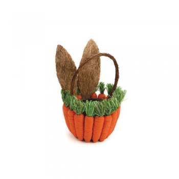 CESTA DECORADO COM ORELHAS E CNR 34cm (CENOURAS) COM 1 PEÇA 1036645 VERDE / LARANJA