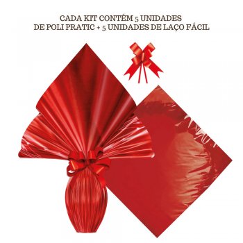 AUTOSSERVIÇO KIT PRATIC METALIZADO LISO 39cm x 39cm Conjunto 5 Peças VERMELHO