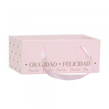 CACHEPOT PAPER HOT STAMPING RETANGULAR COM ALÇA ESSÊNCIA 24cm x 15cm x 10cm Pacote 5 Peças ROSA QUARTZ