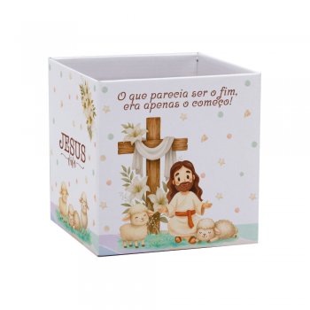 CACHEPOT PAPER QUADRADO PÁSCOA CRISTÃ Pote 11 (11cm x 11cm x 11cm) Pacote 10 Peças .