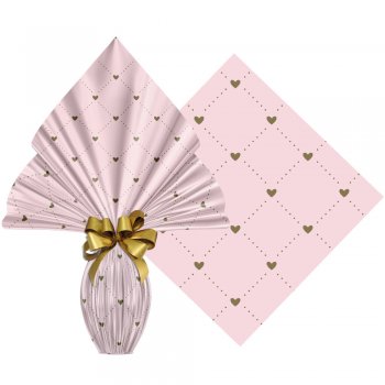 POLI TRANSPARENTE 25mc DECORADO HEART 70cm x 90cm Pacote 25 Folhas ROSA QUARTZ / OURO