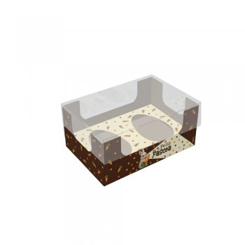 CAIXA DEGUSTAÇÃO ENCANTO 2 OVOS DE 50g COELHO BRULÉE 11,5cmX7,5cmX5cm 10un