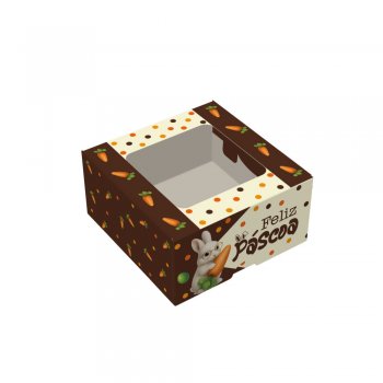 CAIXA PRACTICE 4 DOCES COELHO BRULÉE COM VISOR 8cm x 8cm x 4cm Pacote 10 Peças .