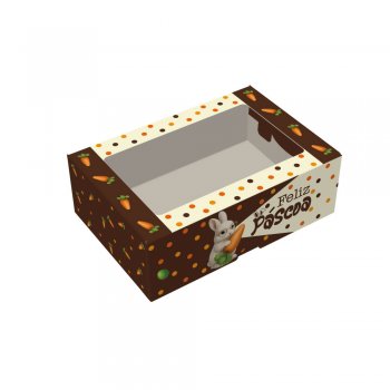 CAIXA PRACTICE 6 DOCES COELHO BRULÉE COM VISOR 12cm x 8cm x 4cm Pacote 10 Peças .