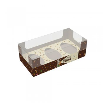 CAIXA DEGUSTAÇÃO ENCANTO 3 OVOS DE 50g COELHO BRULÉE 15,8cmX8cmX3,5cm 10un