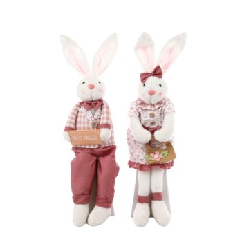CASAL COELHO SENTADO XADREZ FLORAL . 65CM (MOCHI) COM 1 PEÇA 1096319 ROSA / BRANCO