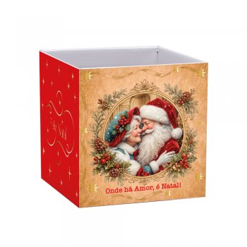 CACHEPOT PAPER HOT STAMPING QUADRADO MAGIA DE NATAL Pote 15 (15cm x 15cm x 15cm) Pacote 10 Peças .