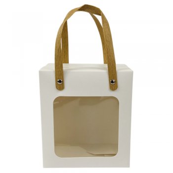 SACOLA CAIXA VISOR COM ALÇA 18cm x 8,7cm x 21cm + 11cm Alça Pacote 10 Peças KRAFT