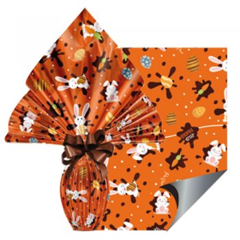 POLI METALIZADO DECORADO CHOCOLATIER 70cm x 90cm Pacote 25 Folhas LARANJA