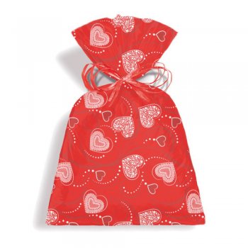 SACO PEROLIZADO PRESENTE CORAÇÃO RENDA 10cm x 15cm Pacote 50 Peças .