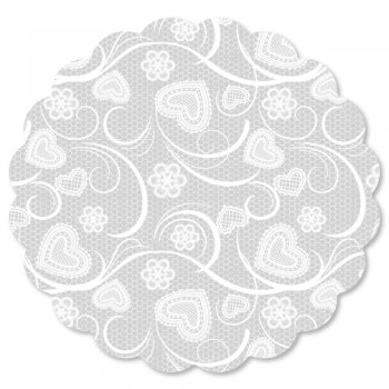 POLI REDONDO CORAÇÃO RENDA Ø 28cm Pacote 100 Folhas BRANCO